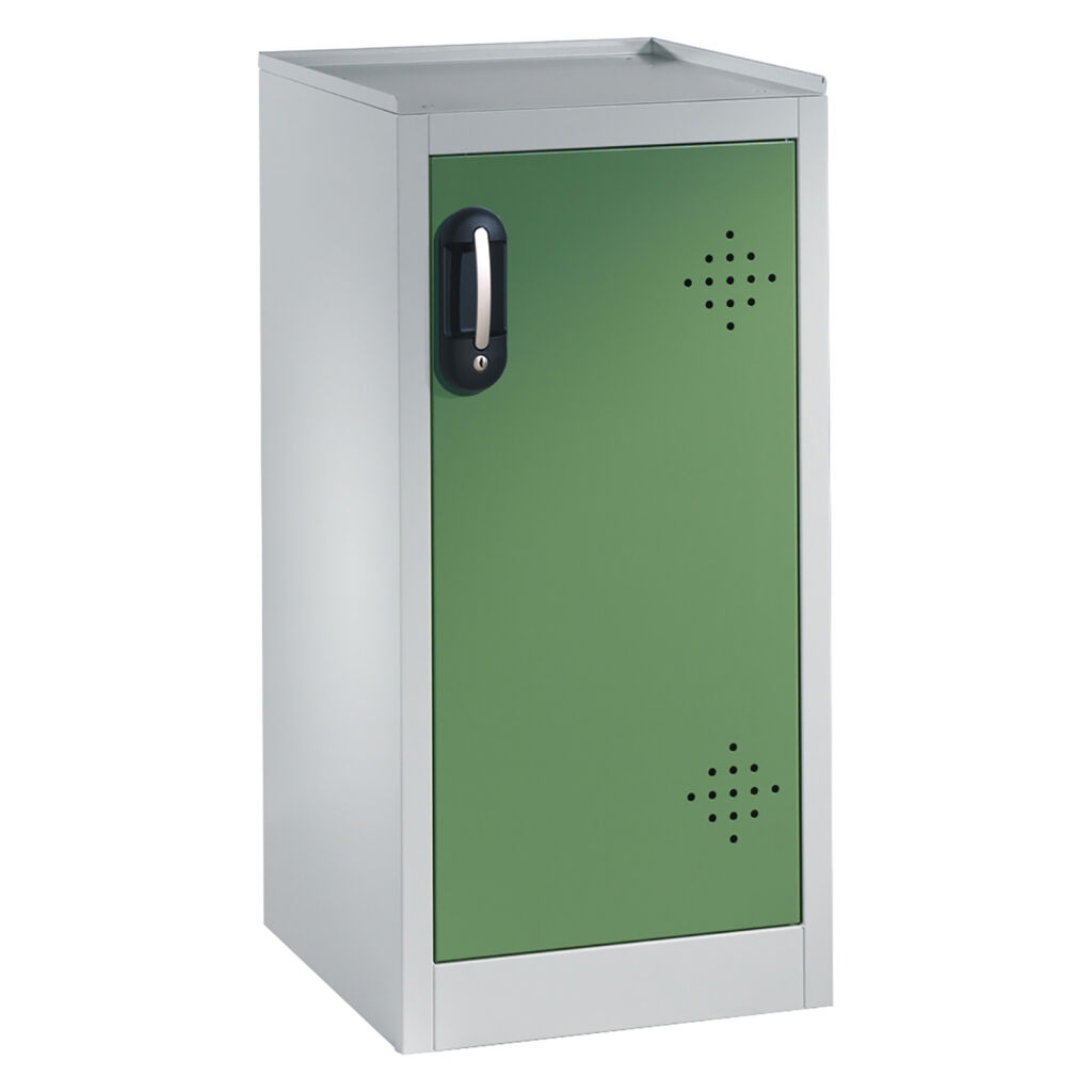 Armoire de sûreté avec 1 porte coulissante avec perforation d’aération et 2 bacs de rétention