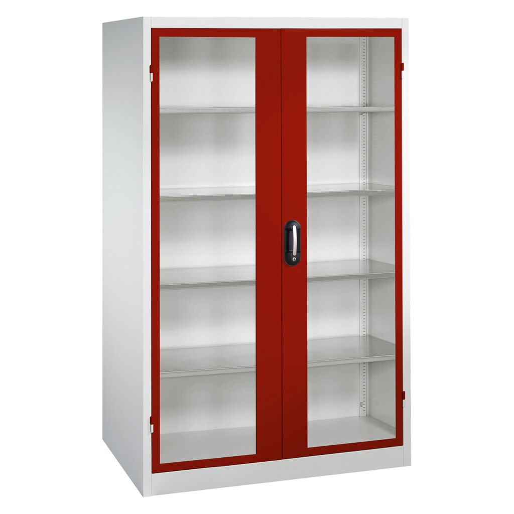 Armoire d'équipement avec des fenêtres panoramiques dans 2 portes tournantes et 4 étages