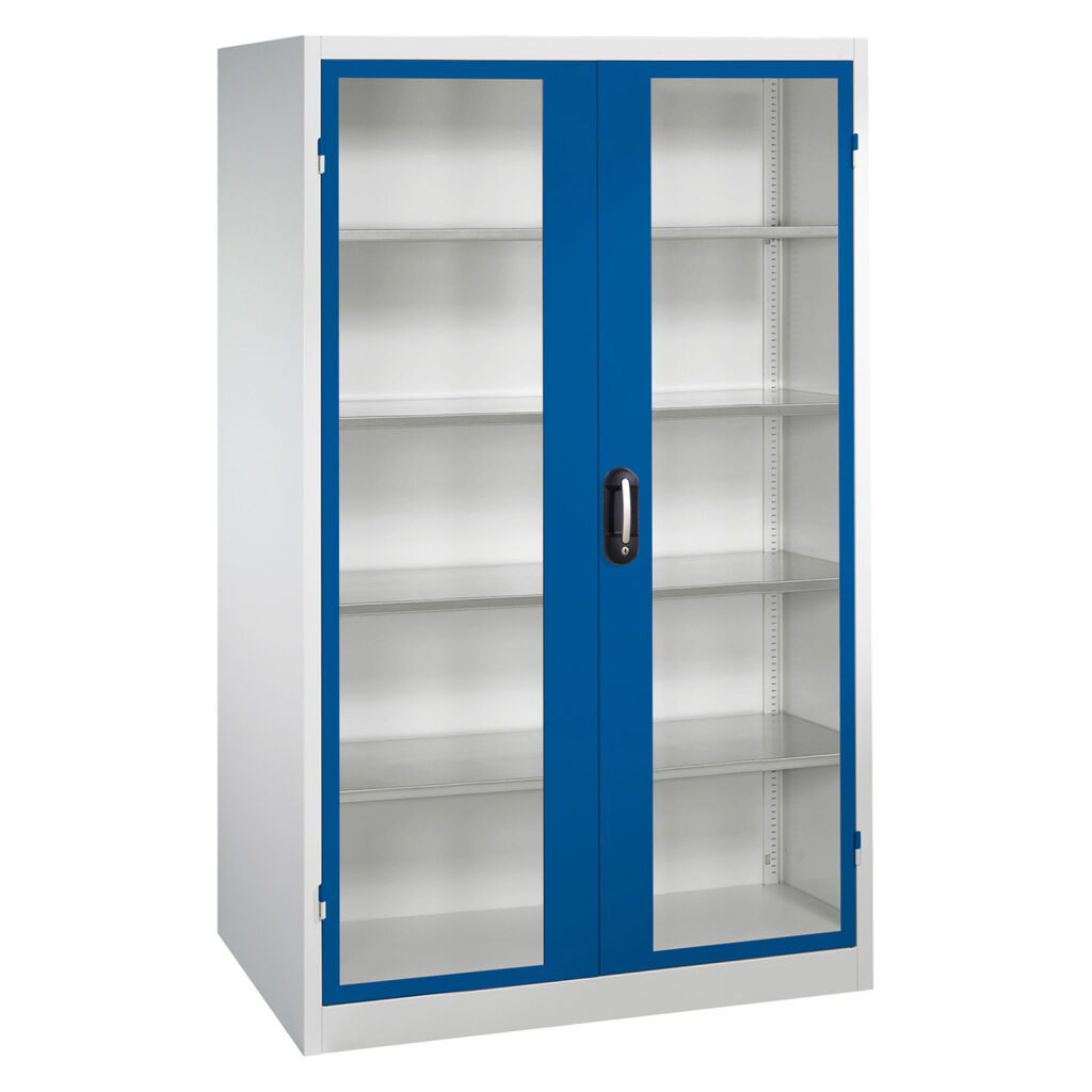 Armoire d'équipement avec des fenêtres panoramiques dans 2 portes tournantes et 4 étages