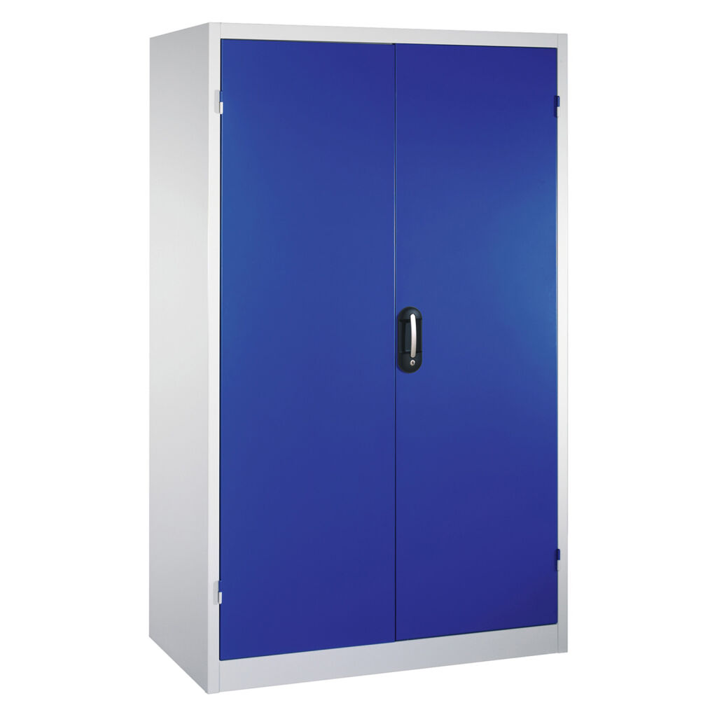 Armoire d'équipement avec 2 portes battantes, 4 étagères et 3 tiroirs
