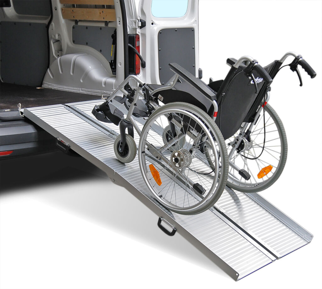 Rampe de chargement rampe pour fauteuil roulant aluminium à double pliable  180 cm Difference de hauteur: 20 - 50 cm