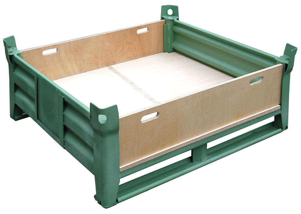 Stacking box steel fixed construction with removable wall