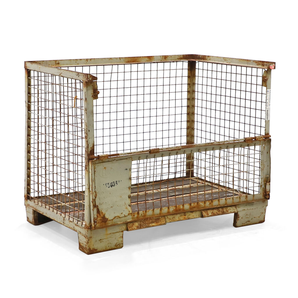 Used Mesh container fixed construction fixed construction stackable one side half-open