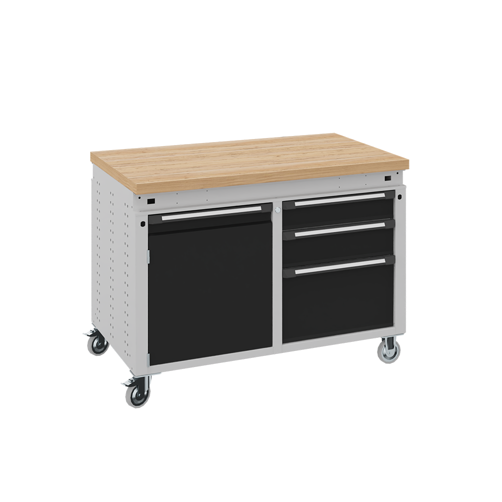 Workbenches mobile workbench on wheels, with 1 cupboard and 3 drawers