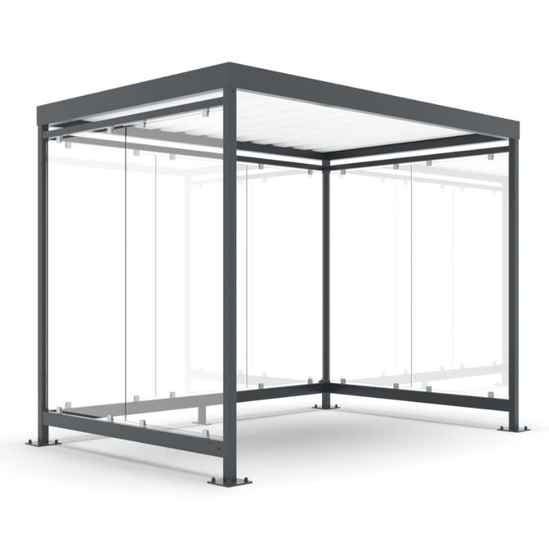 Overkappingen buitencabine met glaswanden
