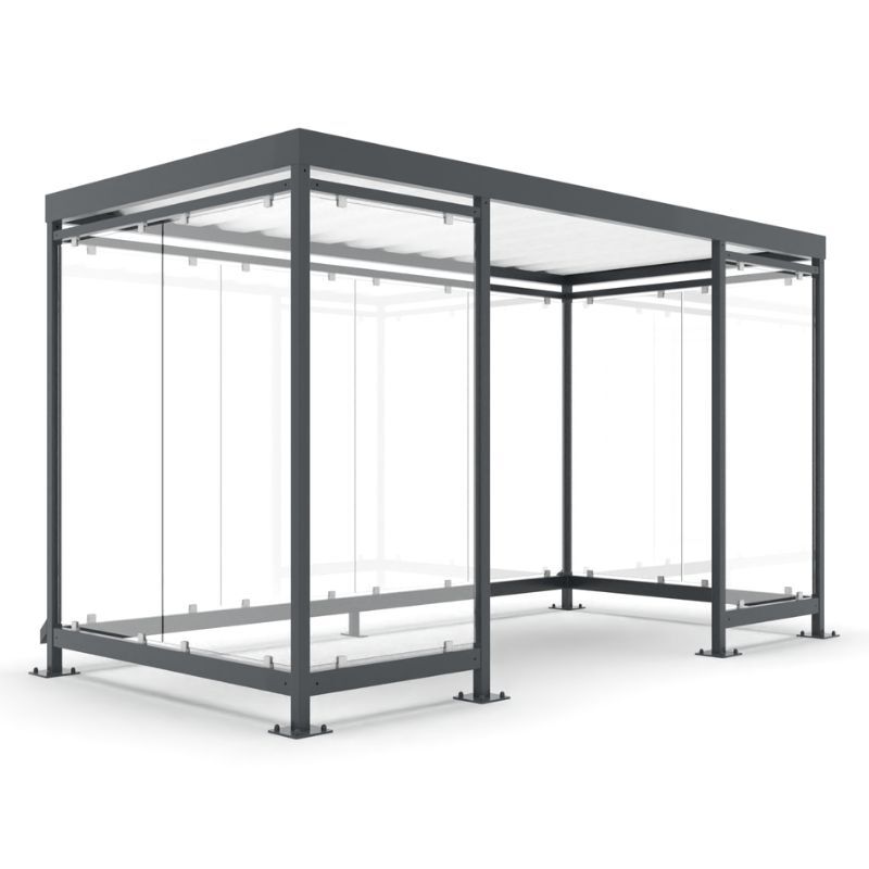 Overkappingen buitencabine met glaswanden
