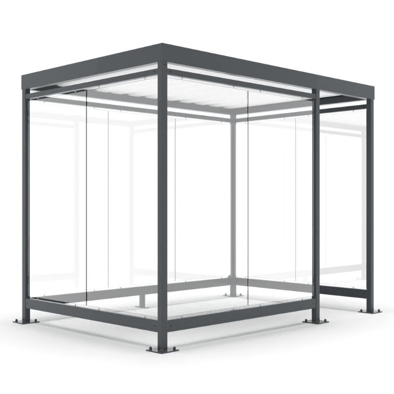 Overkappingen buitencabine met glaswanden