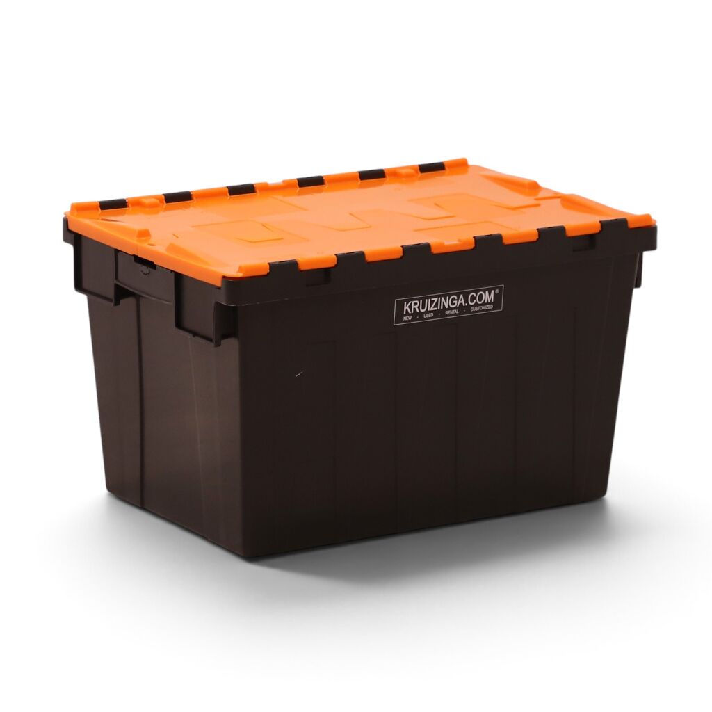 Distribution bin provided with lid consisting of two parts