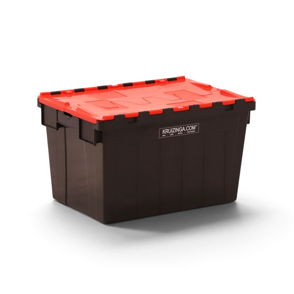 Distribution bin provided with lid consisting of two parts