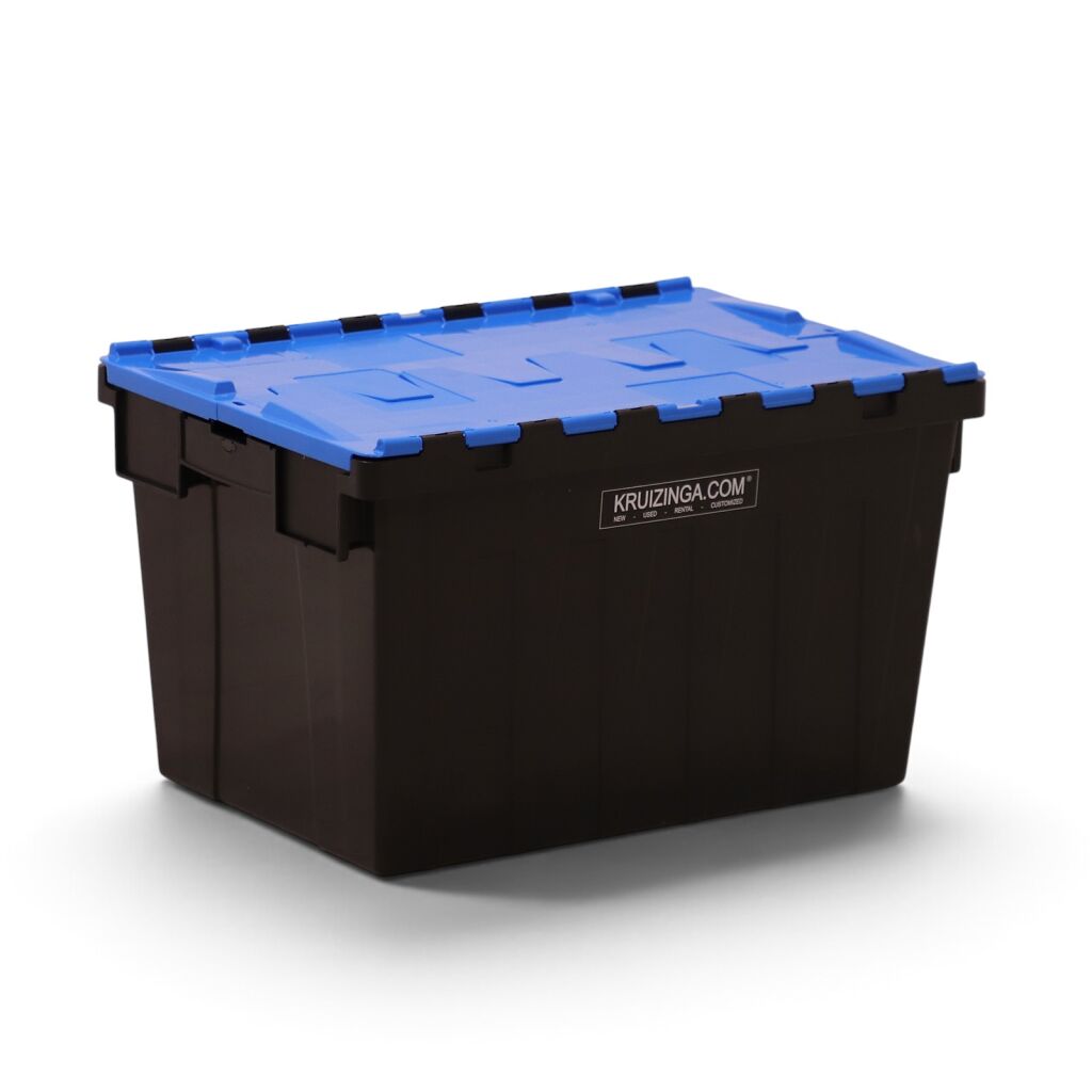 Distribution bin provided with lid consisting of two parts