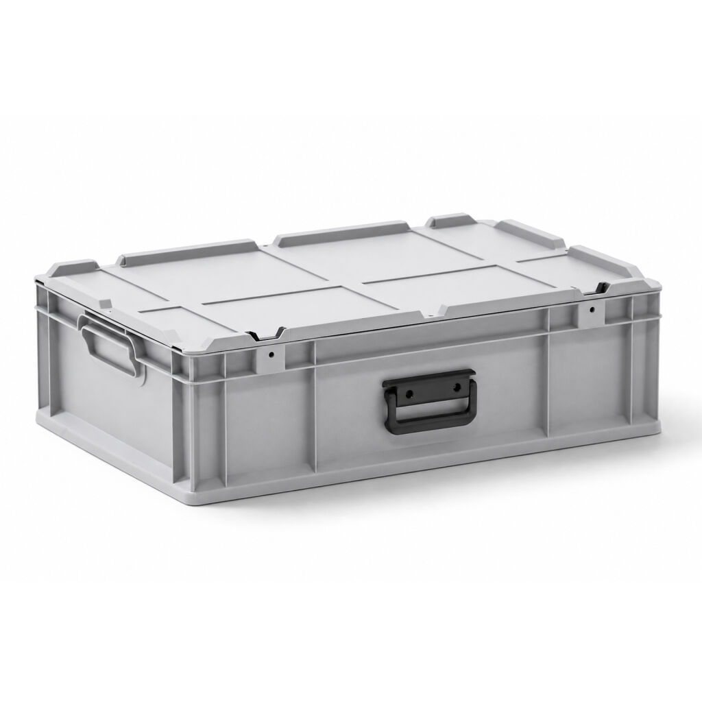 Valise en plastique conforme à la norme Euronorm 600 x 400 x 185 mm – 34 litres – couvercle à charnières démontable