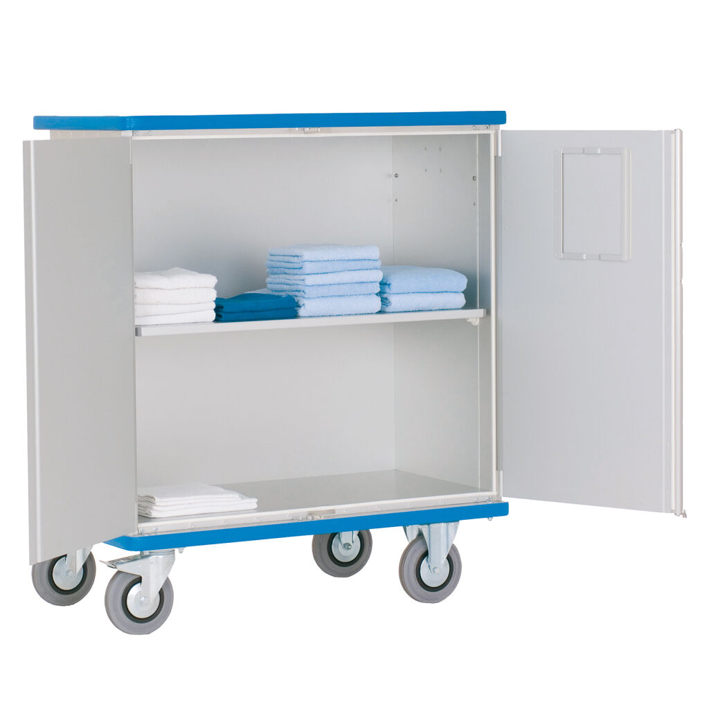 Armoire roulante chariot à caisses anodisé 2 portes à battants