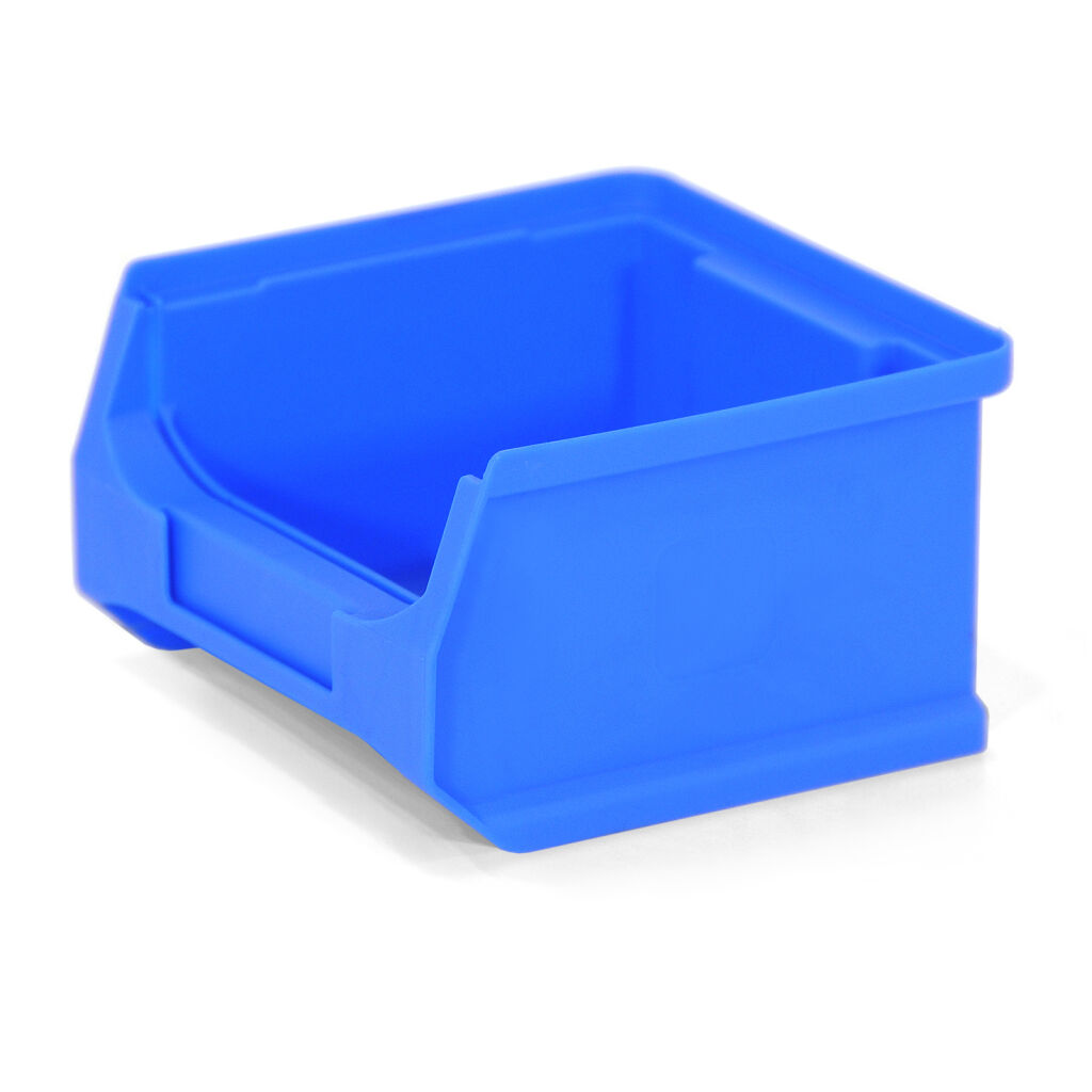 Storage bin plastic with grip opening stackable Colour:  blue.  L: 100, W: 100, H: 60 (mm). Article code: 38-FPOM-10-W