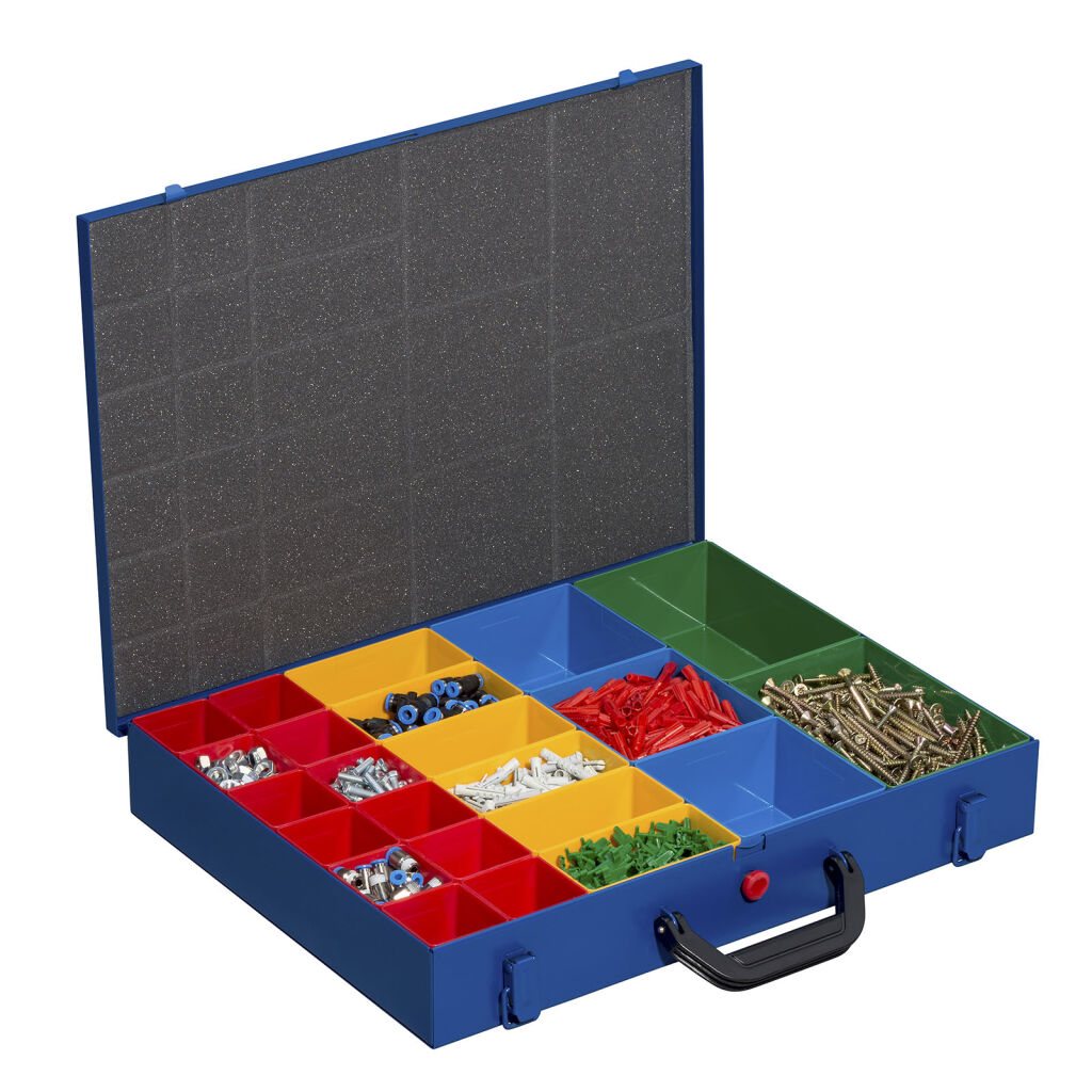 Transport case assortment case with 23 insert bins
