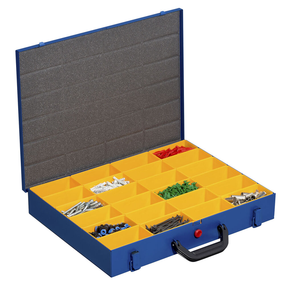 Transport case assortment case with 24 insert bins
