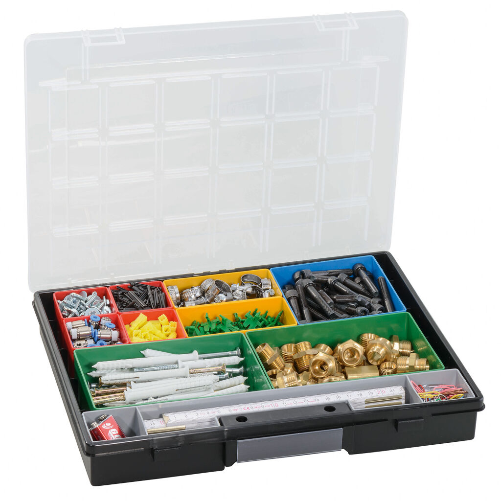 Transport case assortment case with 10 insert bins