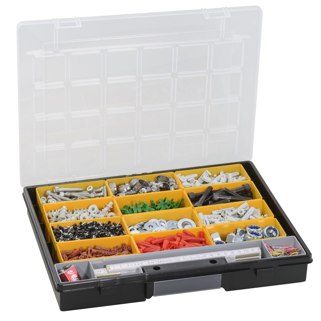 Transport case assortment case with 13 insert bins