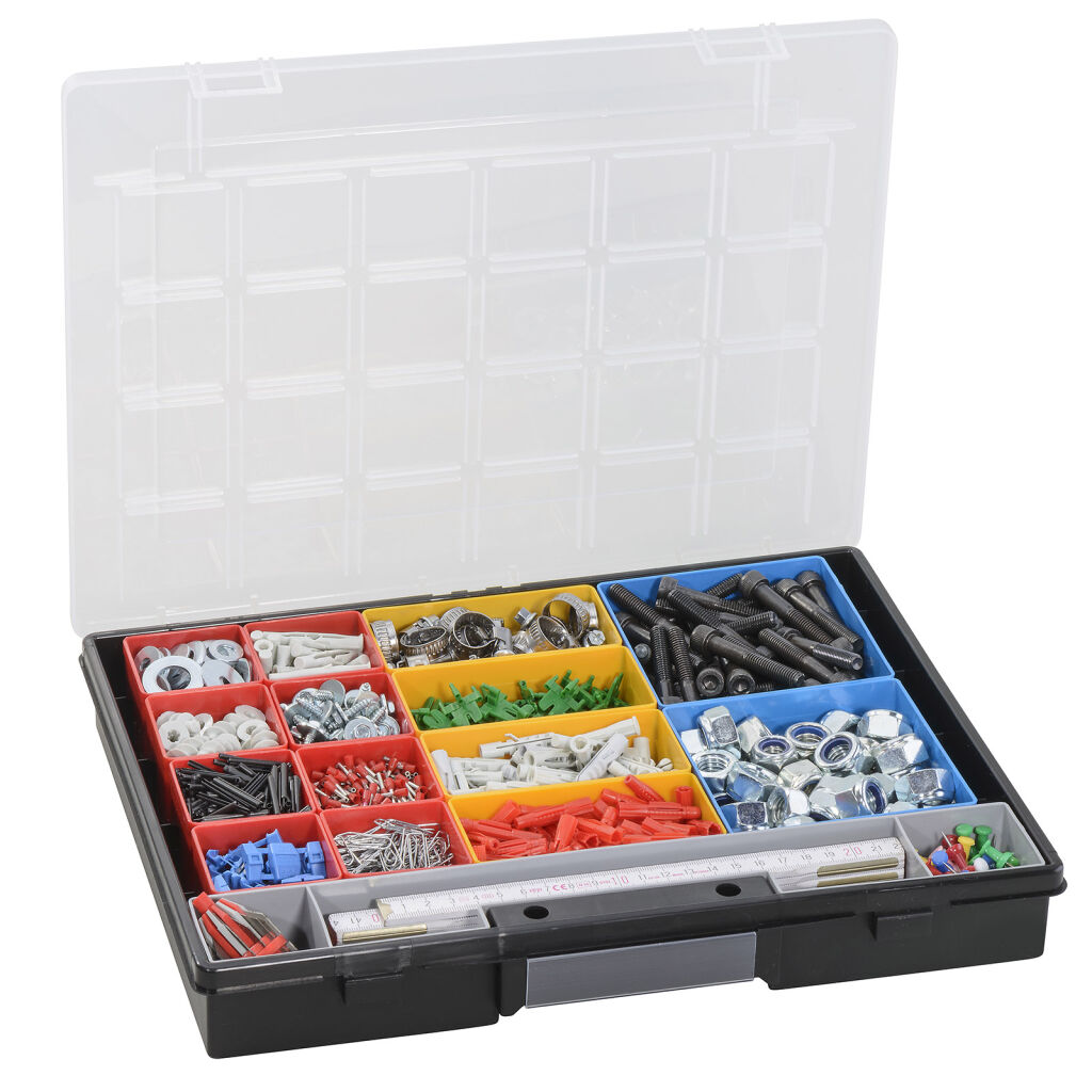 Transport case assortment case with 15 insert bins