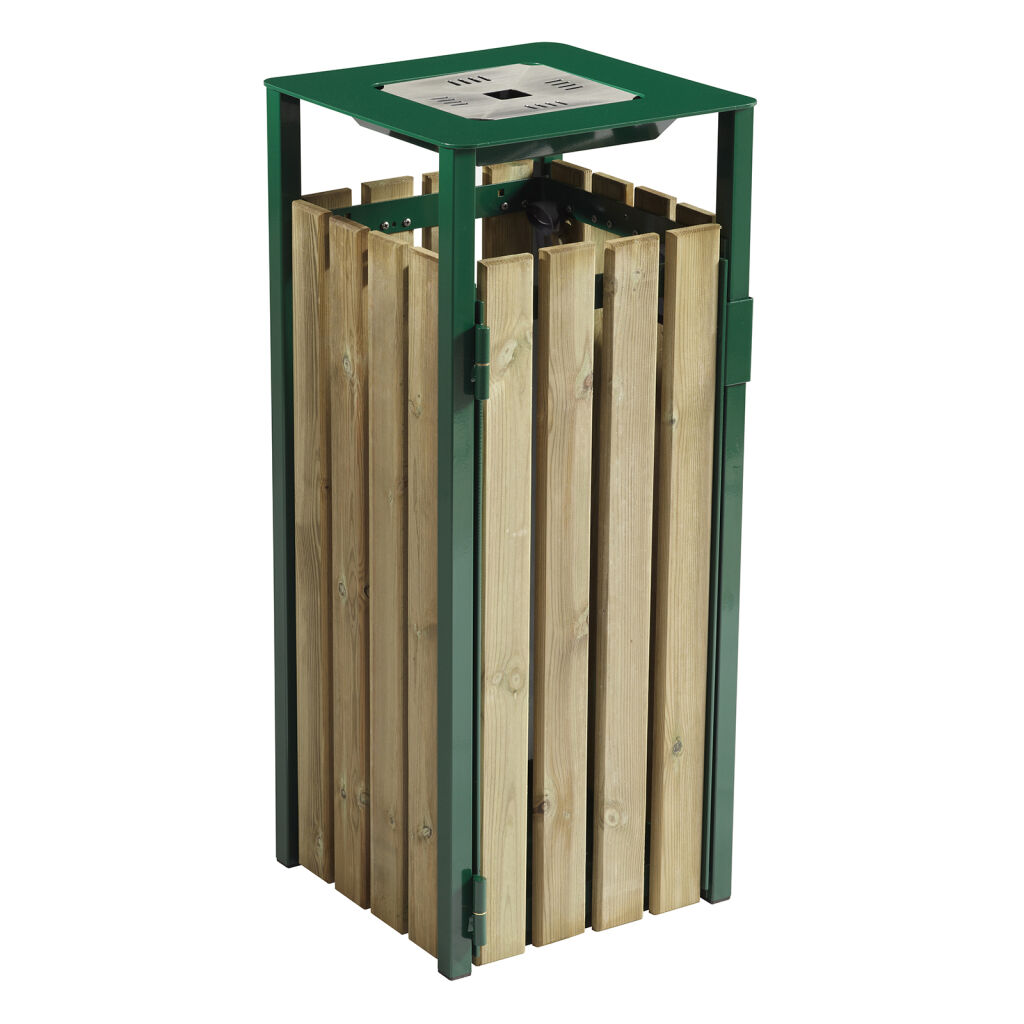 Poubelle extérieure autoportante acier en polyester avec cendrier