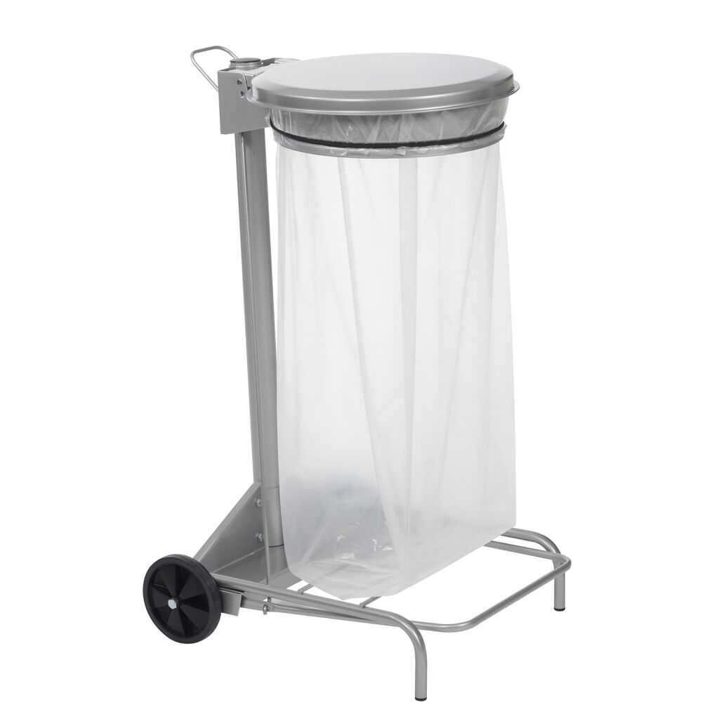 Waste sackholder waste bag holder on wheels, with lid