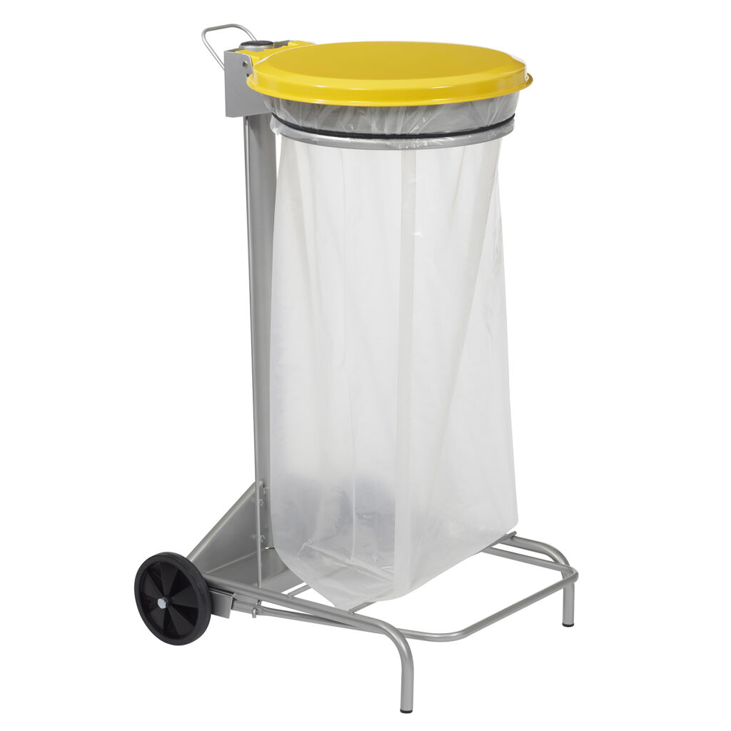 Waste sackholder waste bag holder on wheels, with lid