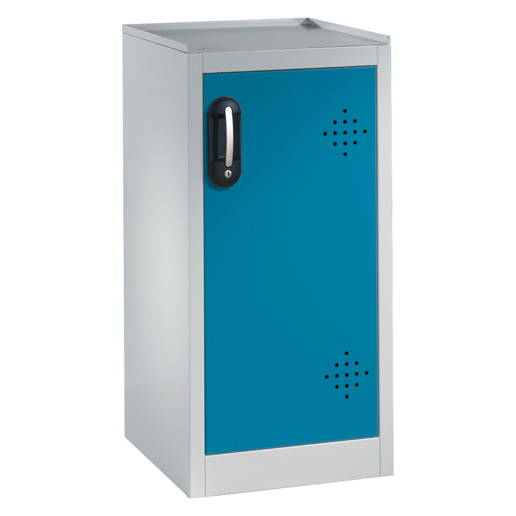 Armoire de sûreté avec 1 porte coulissante avec perforation d’aération et 2 bacs de rétention