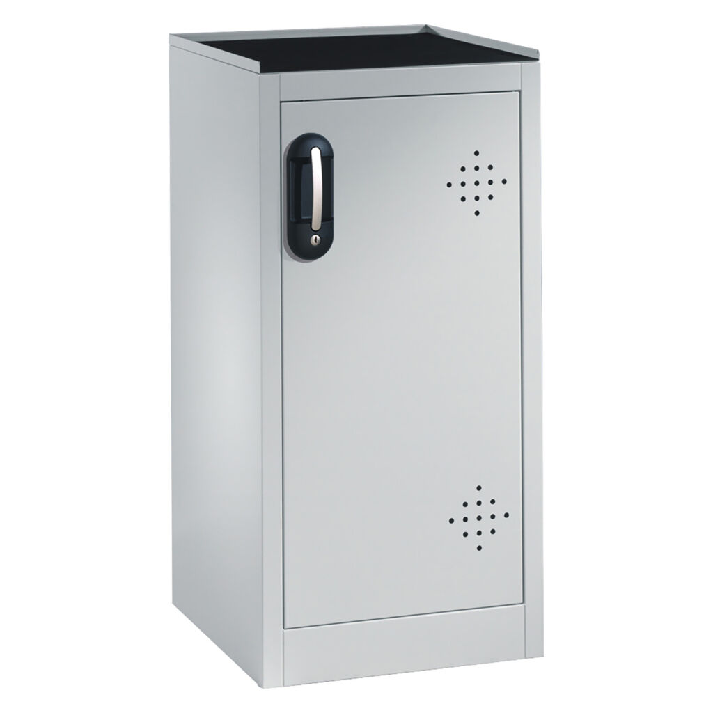 Armoire de sûreté avec 1 porte coulissante avec perforation d’aération et 2 bacs de rétention