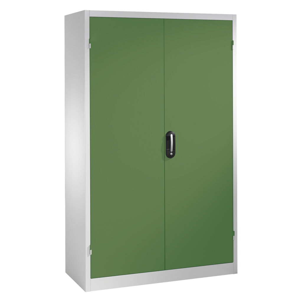 Armoire d'équipement avec 2 portes battantes, 4 étagères et 3 tiroirs