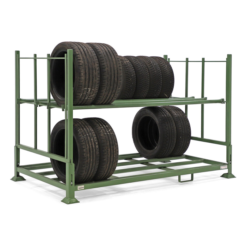 Tyre storage stackable and foldable vertical load