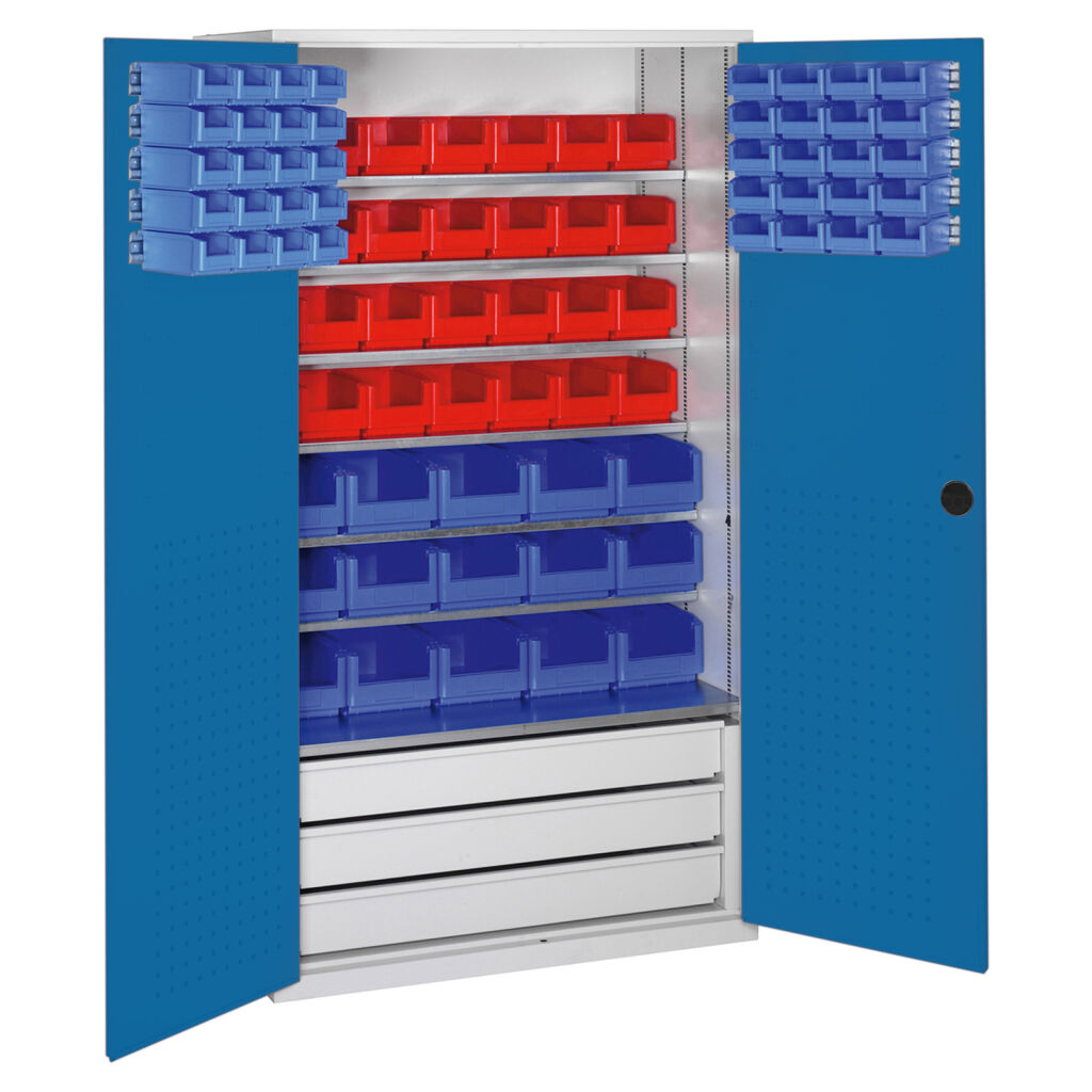 Boîtes armoire avec 2 portes tournantes, 3 tiroirs et 83 bac a bec