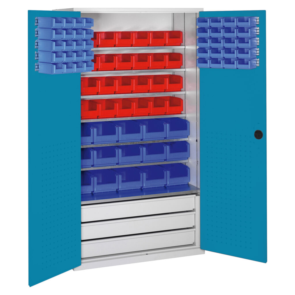 Boîtes armoire avec 2 portes tournantes, 3 tiroirs et 83 bac a bec