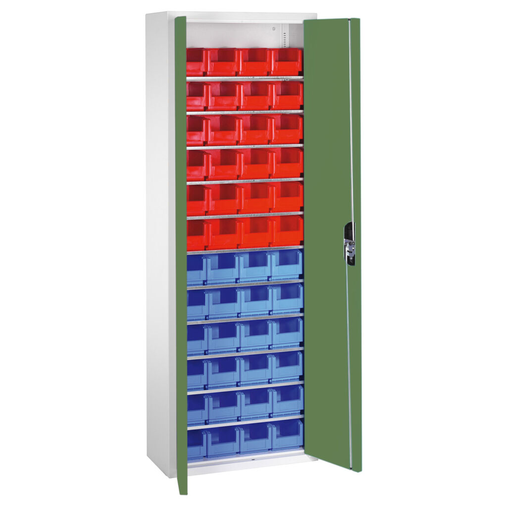Magazinschränke Magazinschrank mit 2 Flügeltüren und 48 Sichtlagerkästen