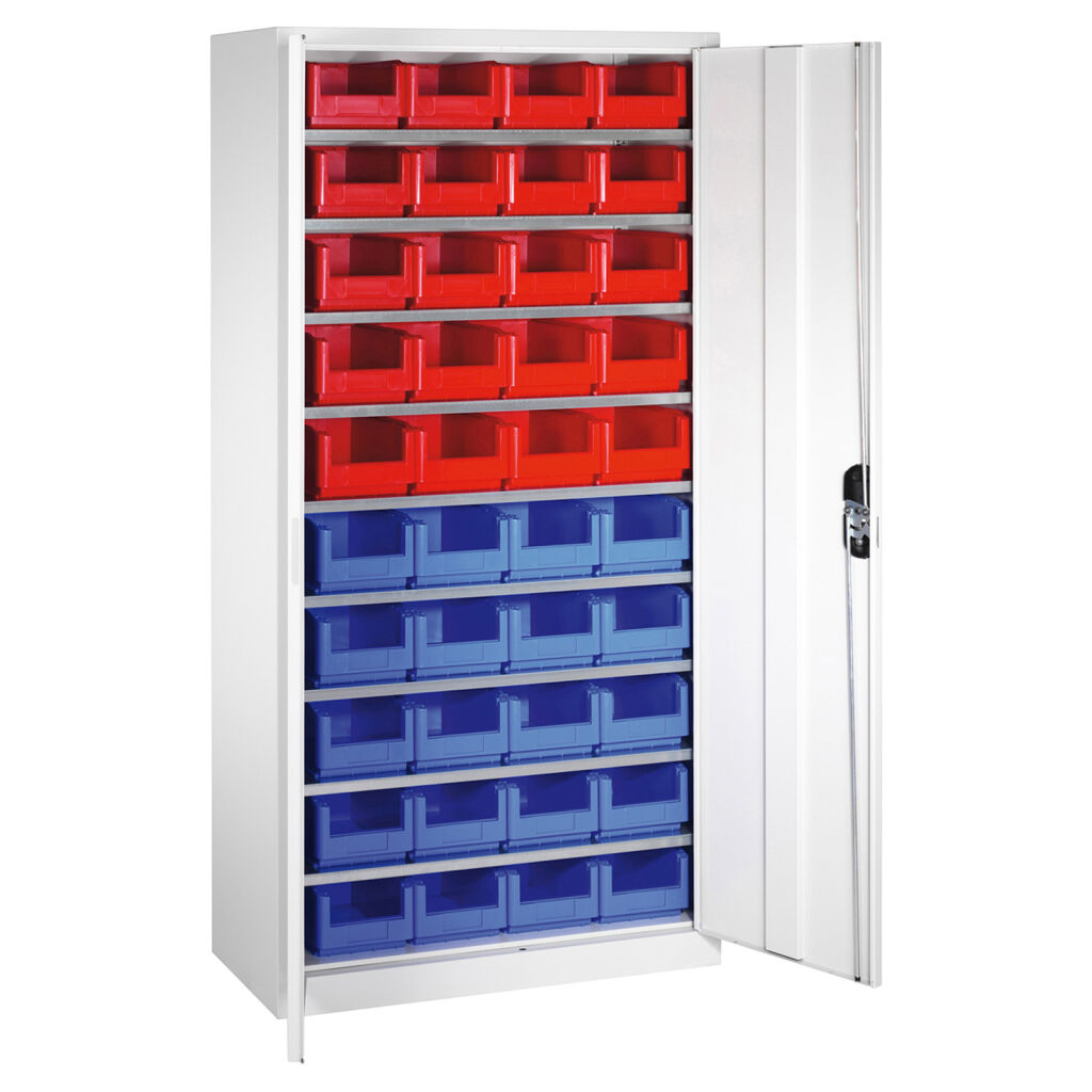 Magazinschränke Magazinschrank mit 2 Flügeltüren und 40 Sichtlagerkästen