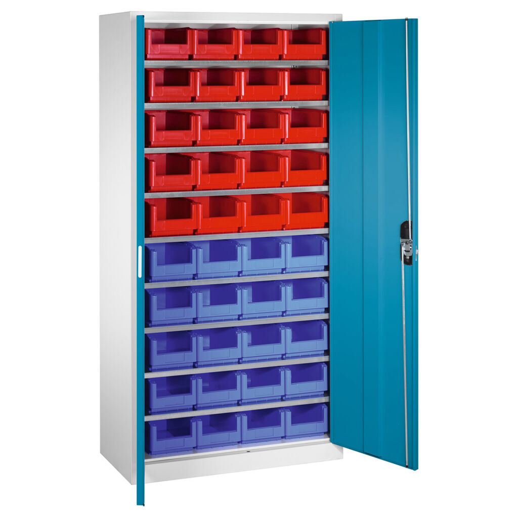 Magazinschränke Magazinschrank mit 2 Flügeltüren und 40 Sichtlagerkästen