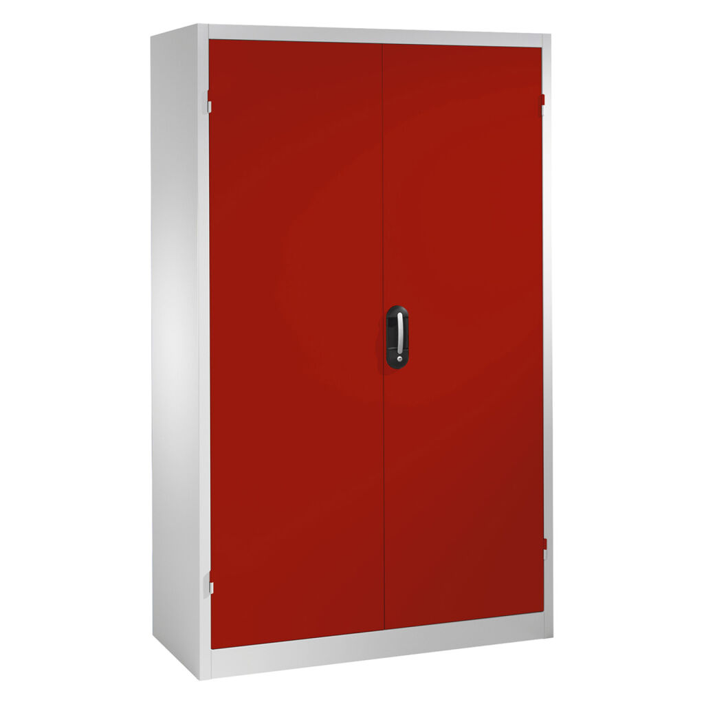 Armoire d'équipement avec 2 portes battantes, 4 étagères et 3 tiroirs