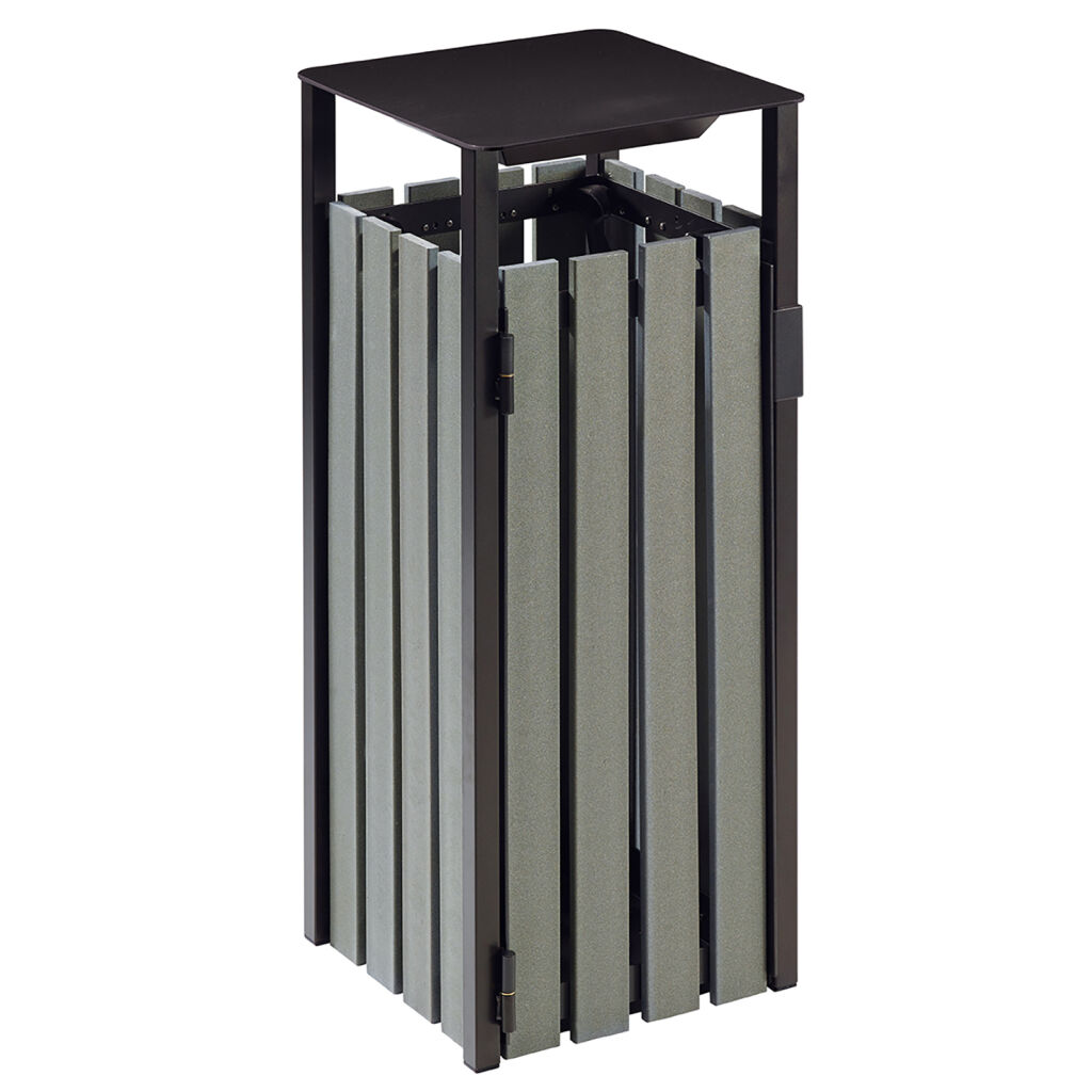 Free-standing outdoor waste bin steel waste pin with 4 aluminium walls