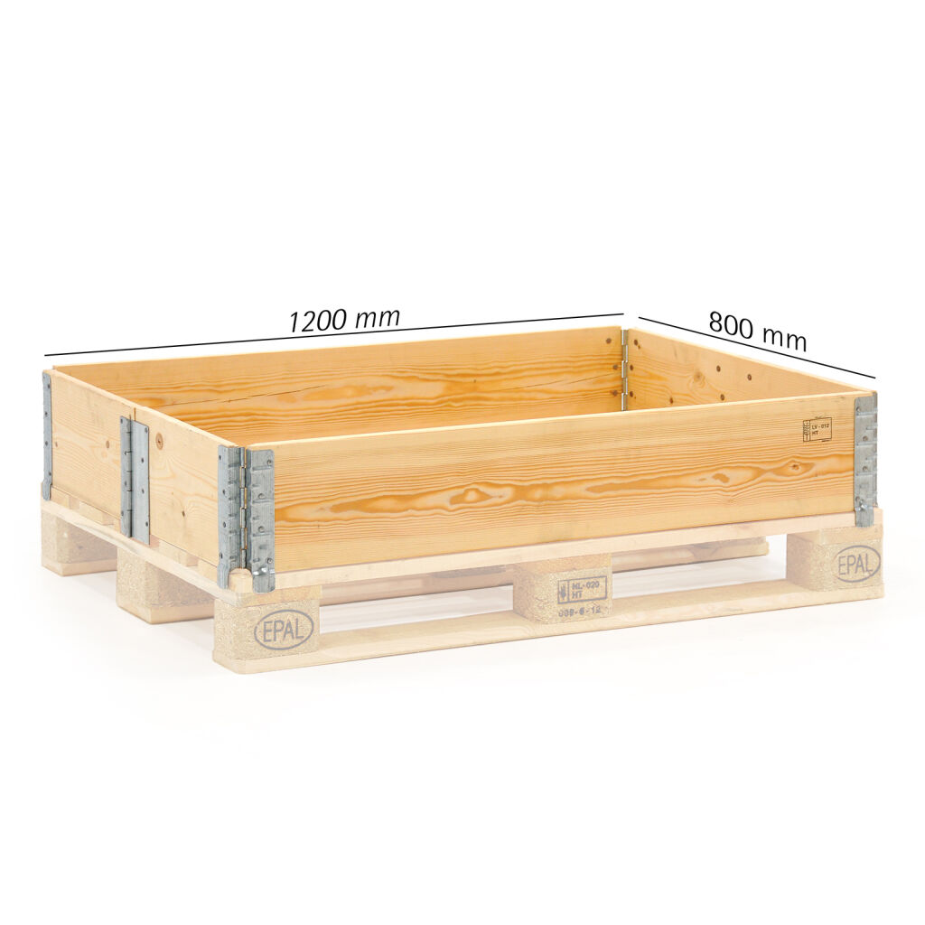 Réhausse palette bois 1200x800 mm empilable avec charnières - Certifiée TUV