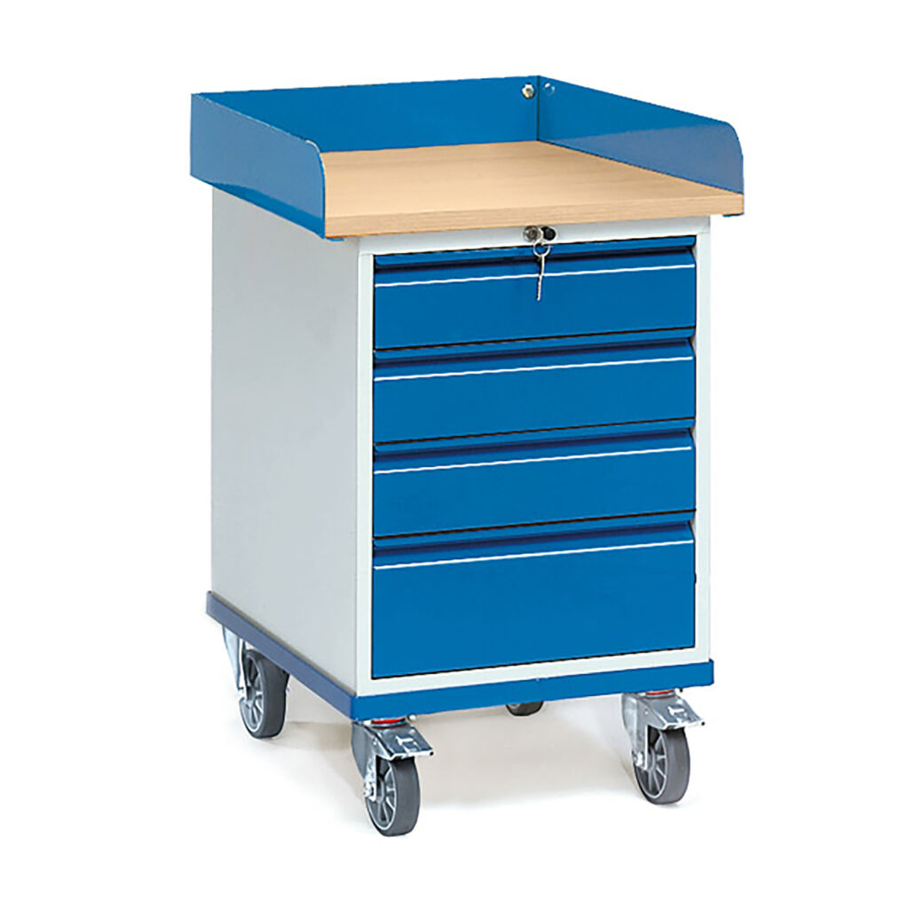Workshop trolley Fetra workshop trolley loading surface + raised edge/cabinet/4 drawers