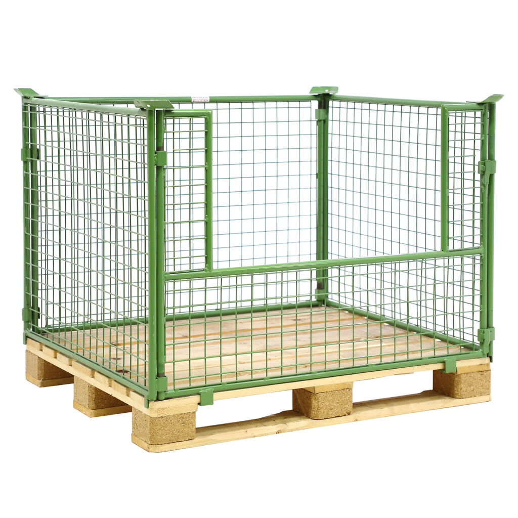 Pallet stacking frames foldable construction stackable one side half-open