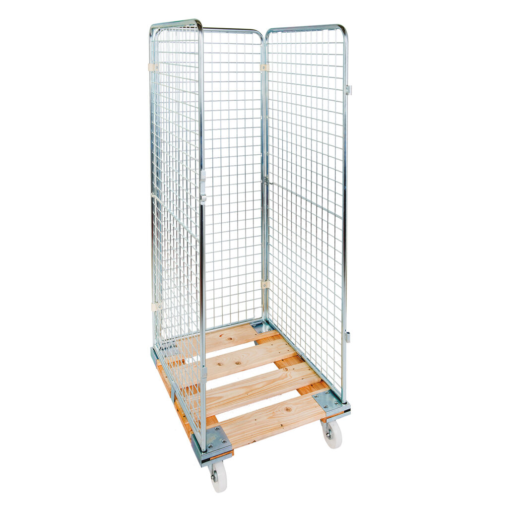 Rollbehälter 3-seitig 3-fach-Rollcontainer mit Holzboden und Einsteckgittern