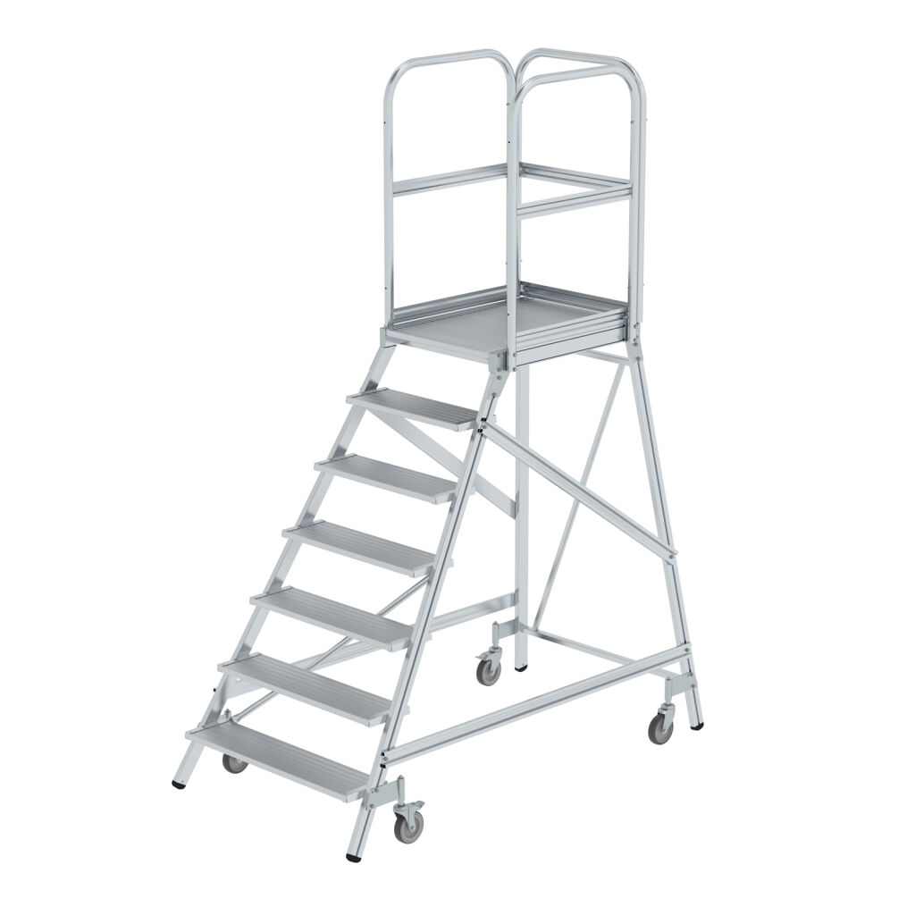 Podestleiter aluminium Prodestleiter einseitig begehbar, 7 Stufen inkl. plattform