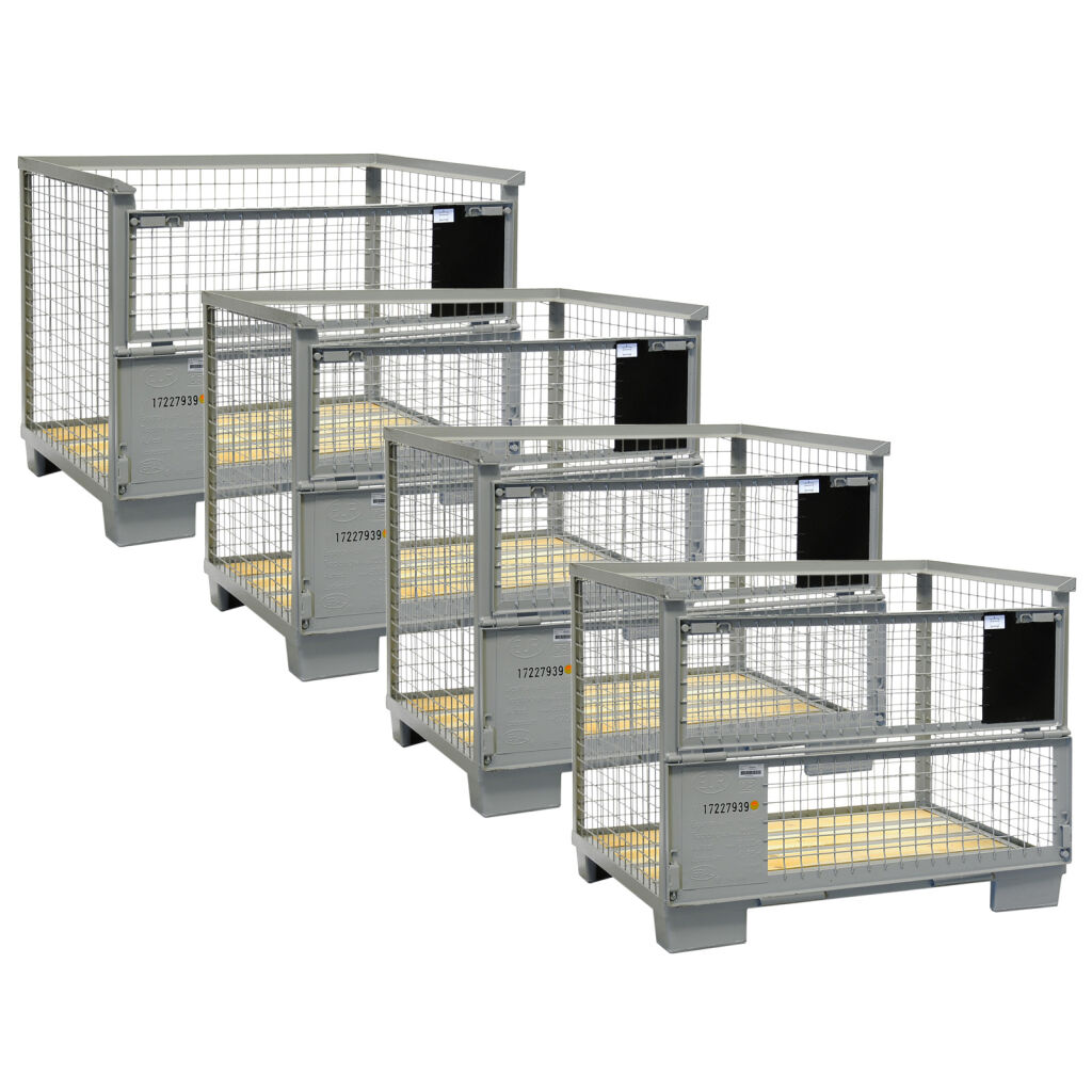 Sparset 4-teilig: Gitterbox Längswand mit 2 Klappen | UIC Norm 435-3 | lackiert | Tragkraft 1500 kg