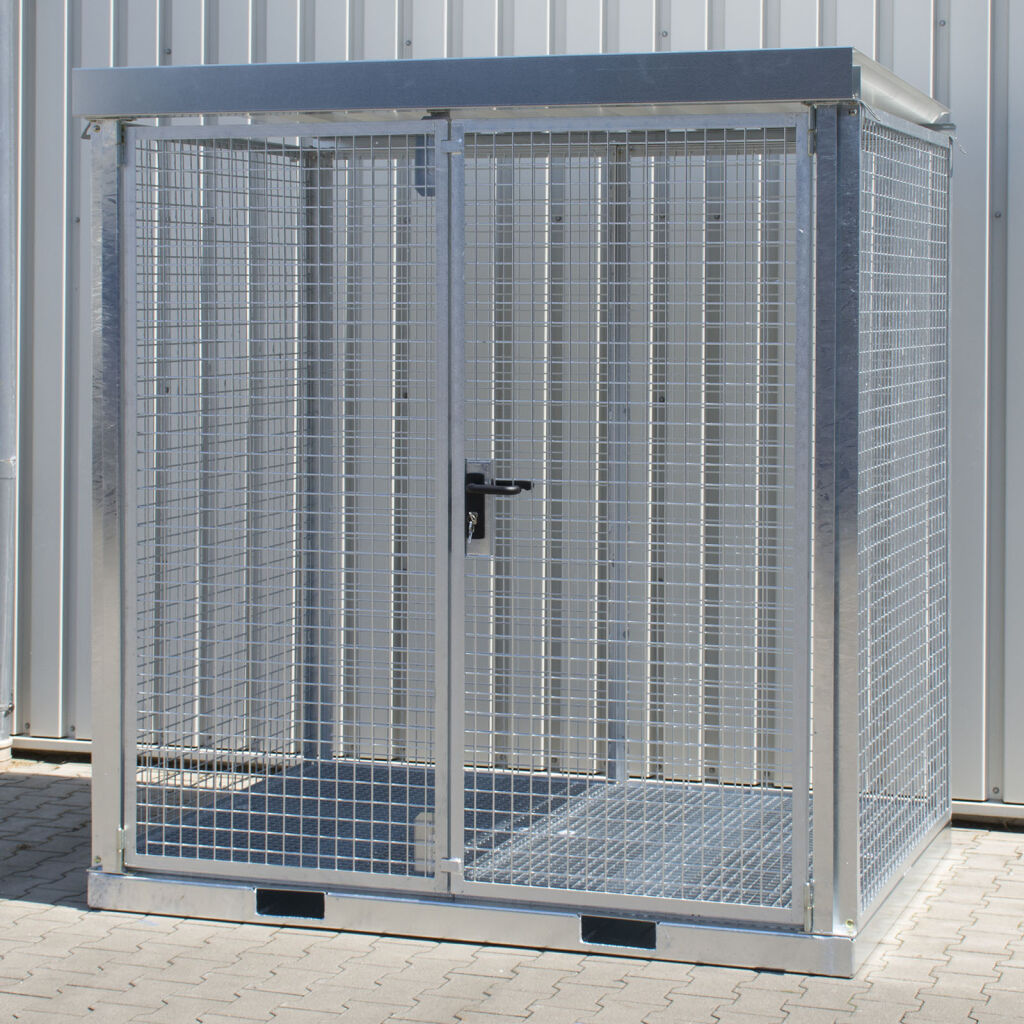Stockage bouteille de gaz box avec toît et entrées de fourches pour 45 bouteilles à gaz ø220 mm