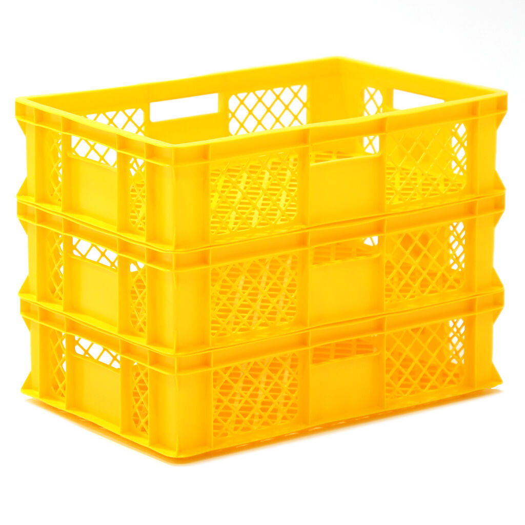 Stacking box plastic stackable walls floor perforated Colour: yellow 