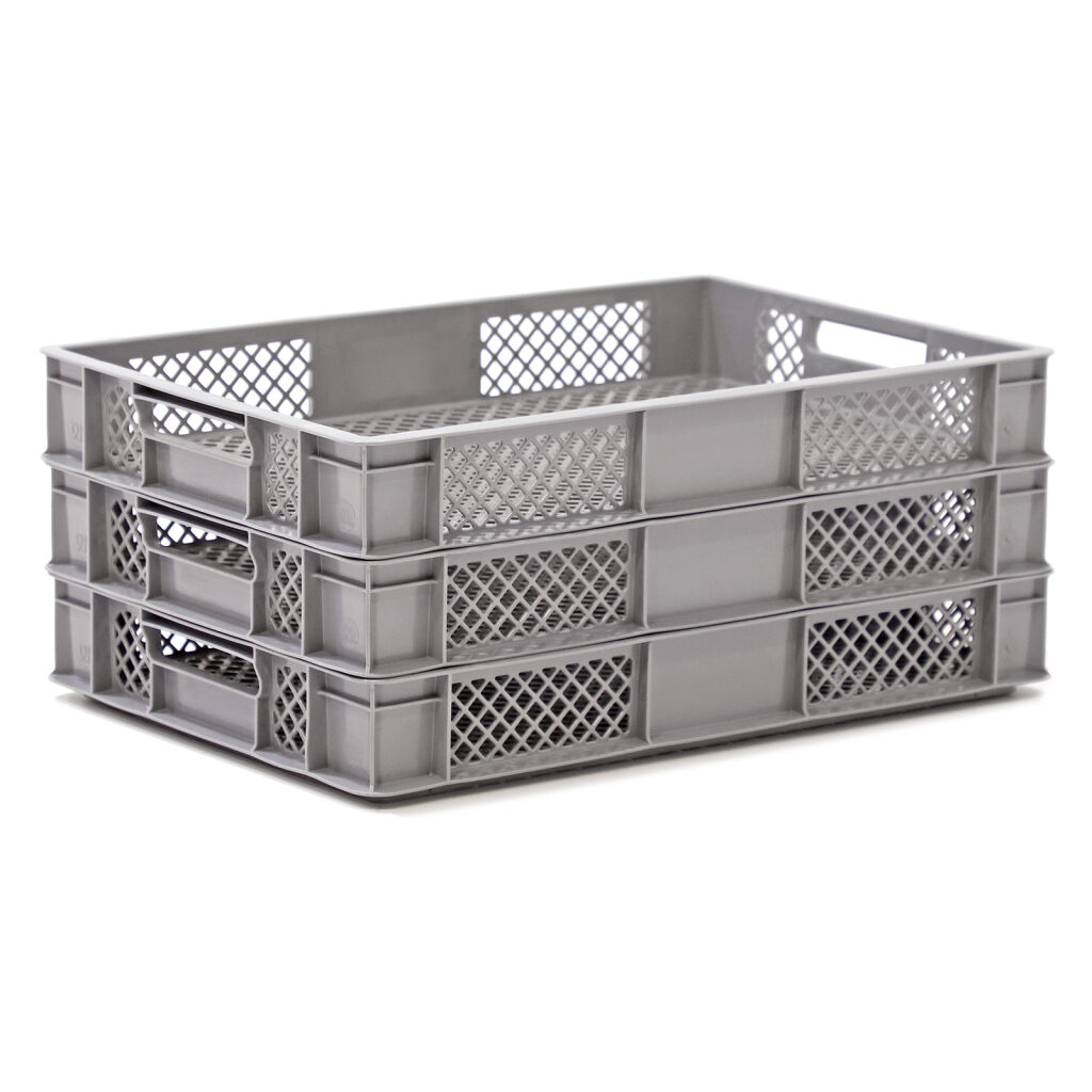 Stacking box plastic breadbasket walls floor perforated Colour: grey 