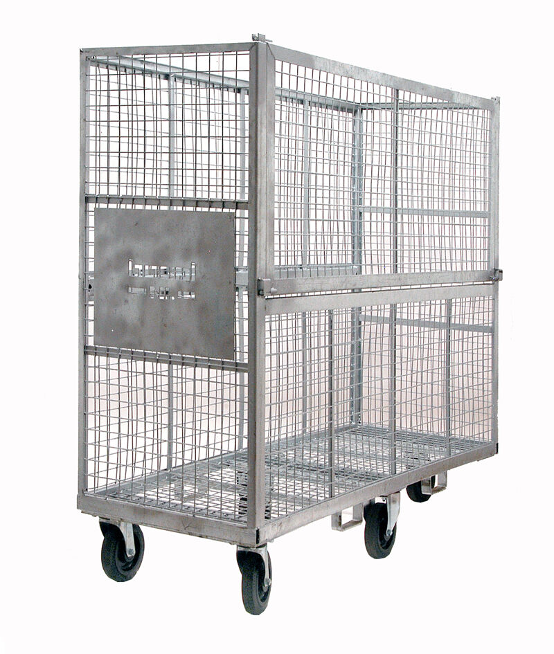 Rollbehälter 4-seitig 4-fach-Rollcontainer Stahlboden mit einsteckbaren Gitterstäben