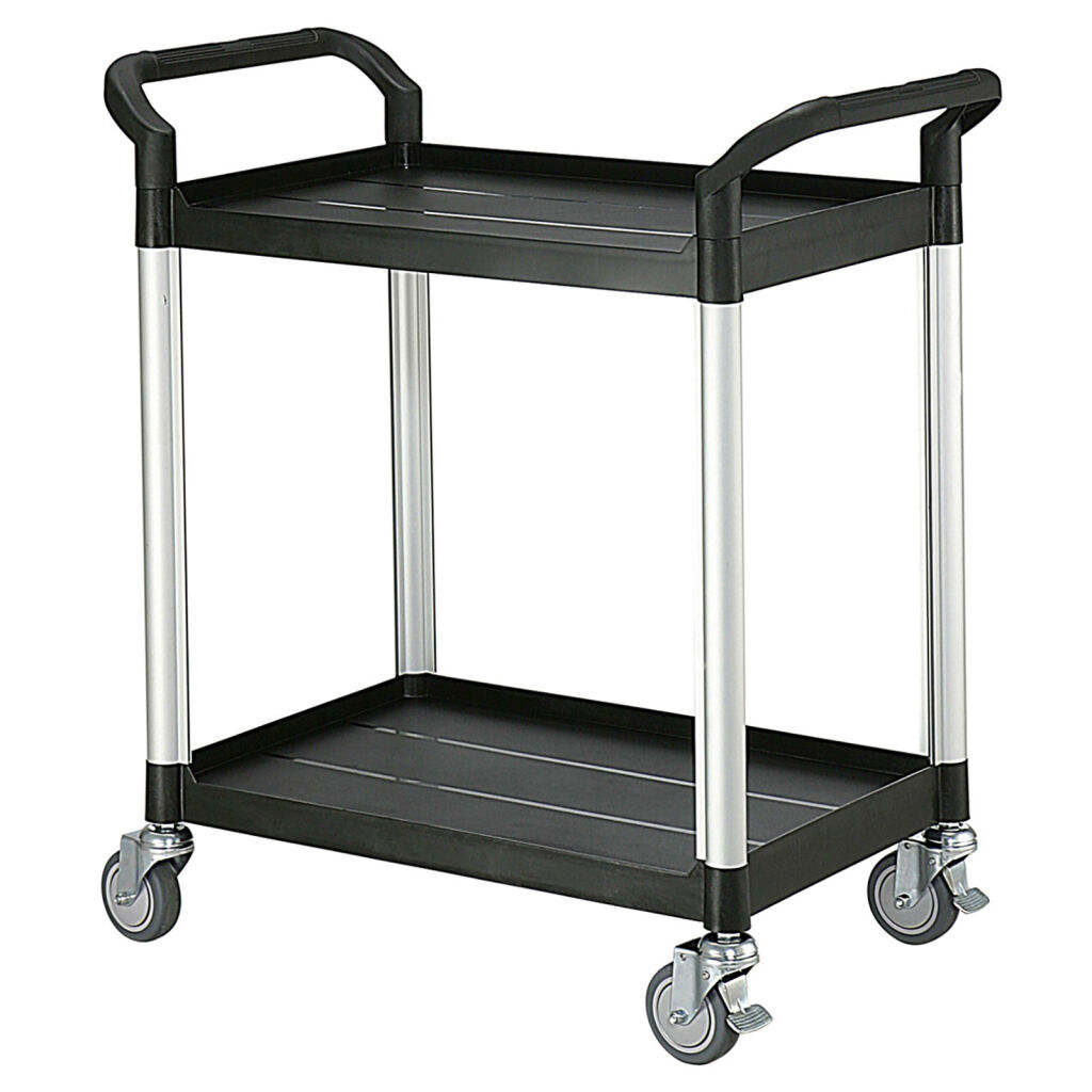 Shelved trolleys with 2 shelves