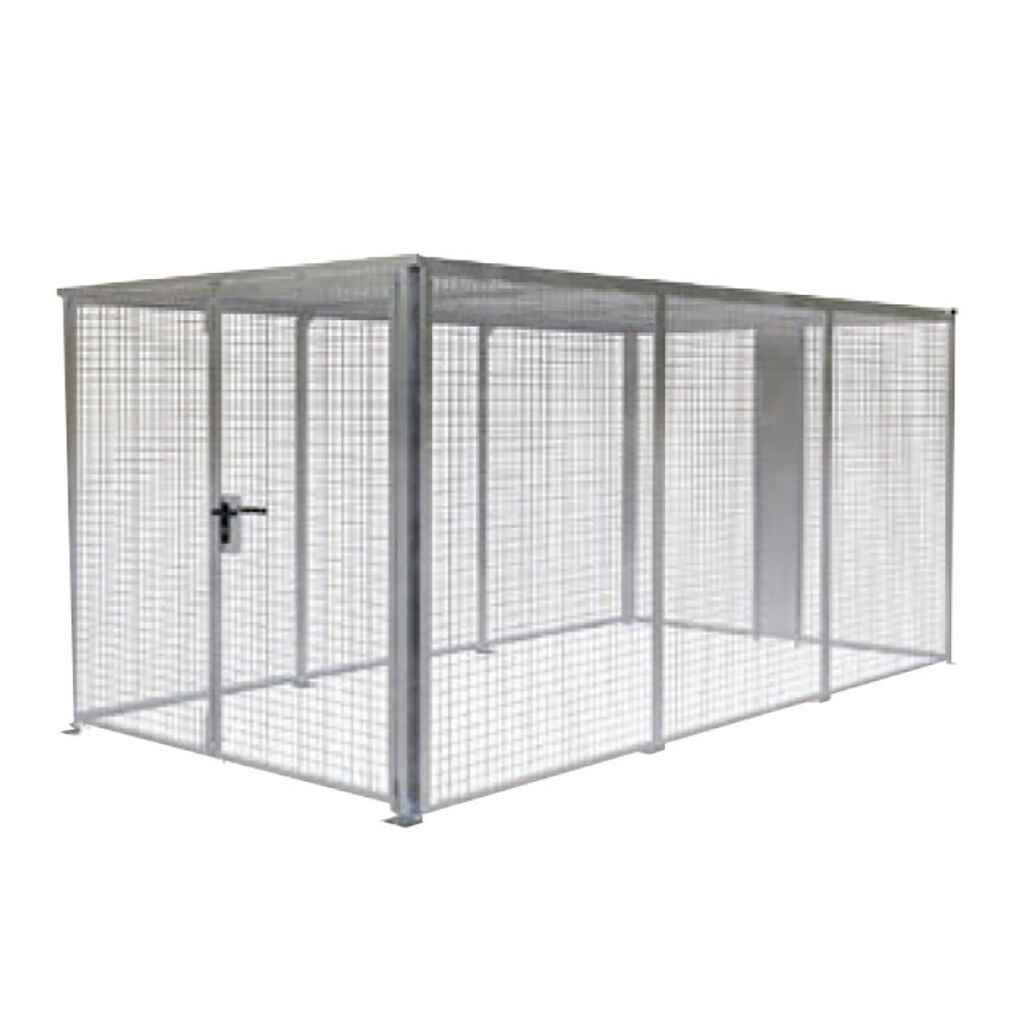 Gas cylinder storage with mesh roof with door