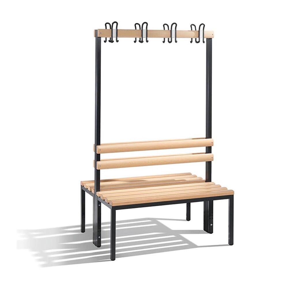Cloakroom bench with coat rack, double-sided