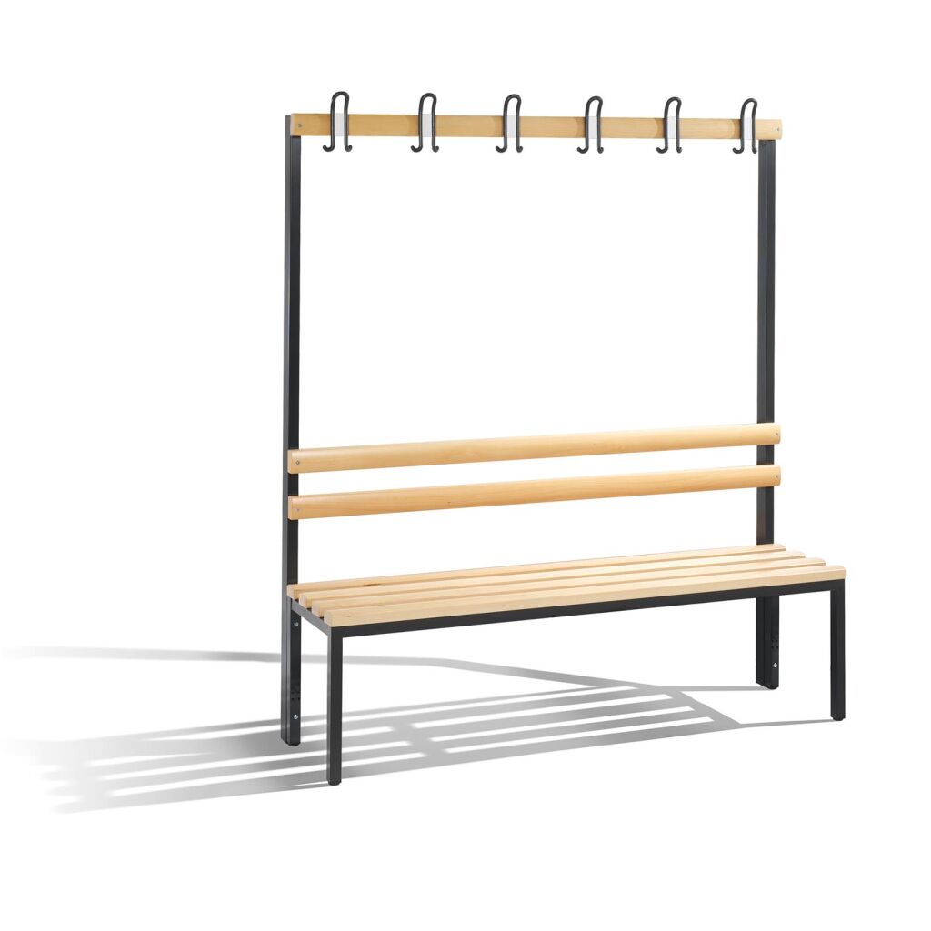 Cloakroom bench with coat rack, one-sided